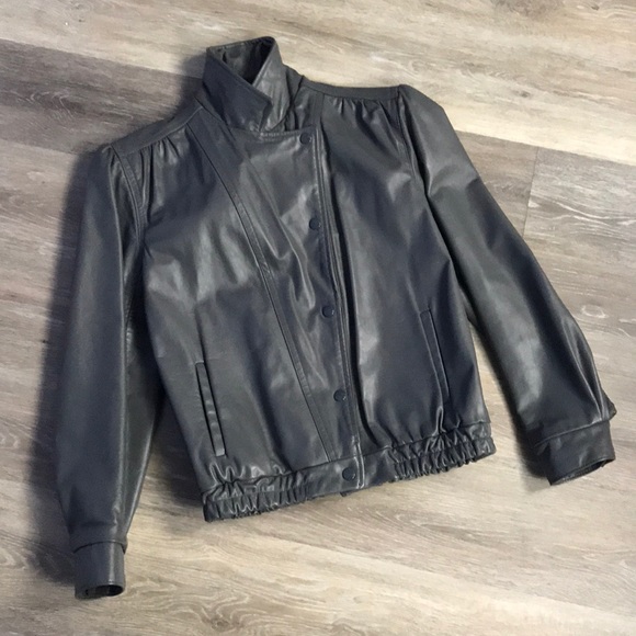 Vintage Jackets & Blazers - Vintage 80’s Grey Leather Moto Jacket sz XS/S